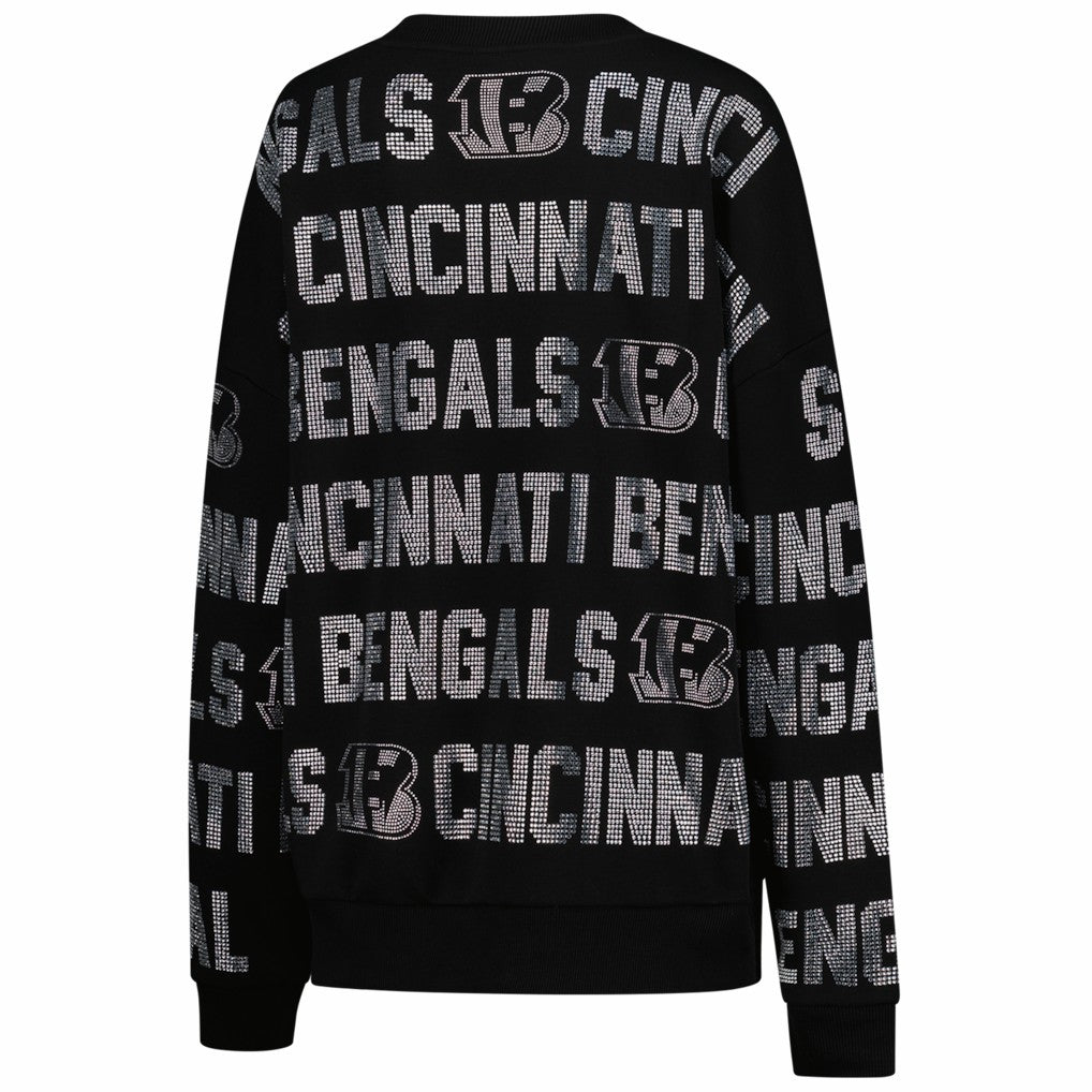Cincinnati Bengals Gameday Couture Women's Oversized Hype Era Rhinestone Text Sweatshirt Black