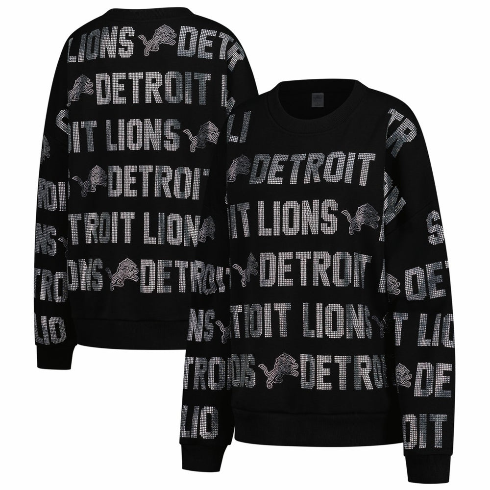 Detroit Lions Gameday Couture Women's Oversized Hype Era Rhinestone Text Sweatshirt Black