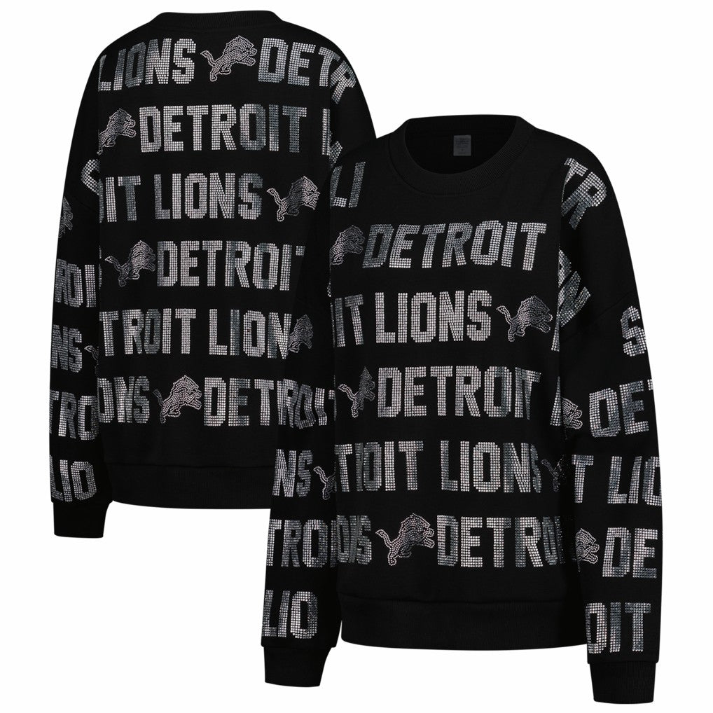 Detroit Lions Gameday Couture Women's Oversized Hype Era Rhinestone Text Sweatshirt Black