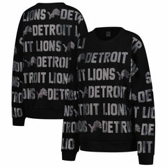 Detroit Lions Gameday Couture Women's Oversized Hype Era Rhinestone Text Sweatshirt Black
