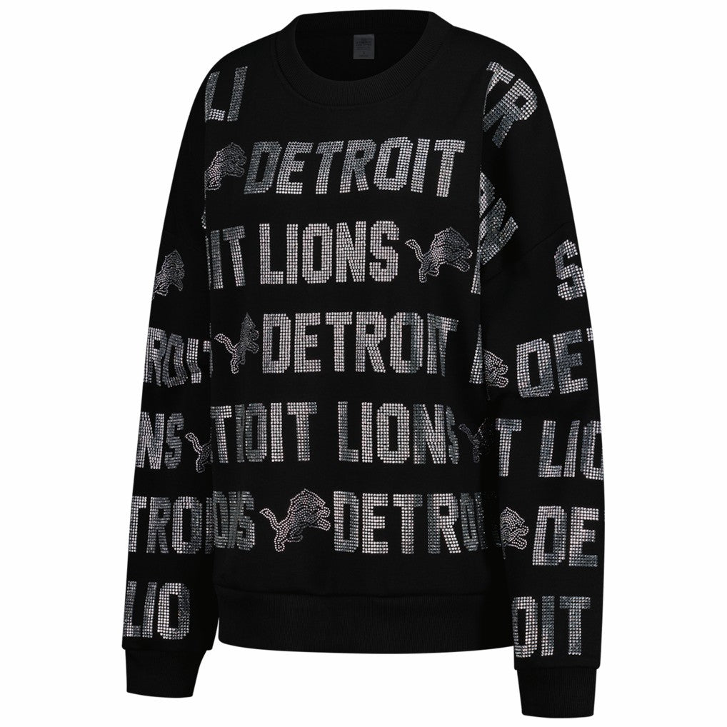 Detroit Lions Gameday Couture Women's Oversized Hype Era Rhinestone Text Sweatshirt Black