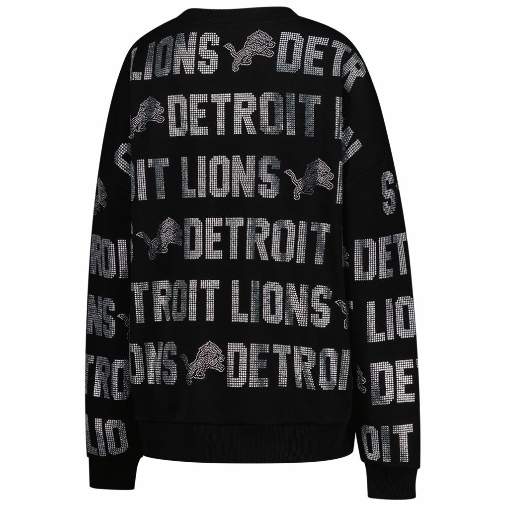 Detroit Lions Gameday Couture Women's Oversized Hype Era Rhinestone Text Sweatshirt Black