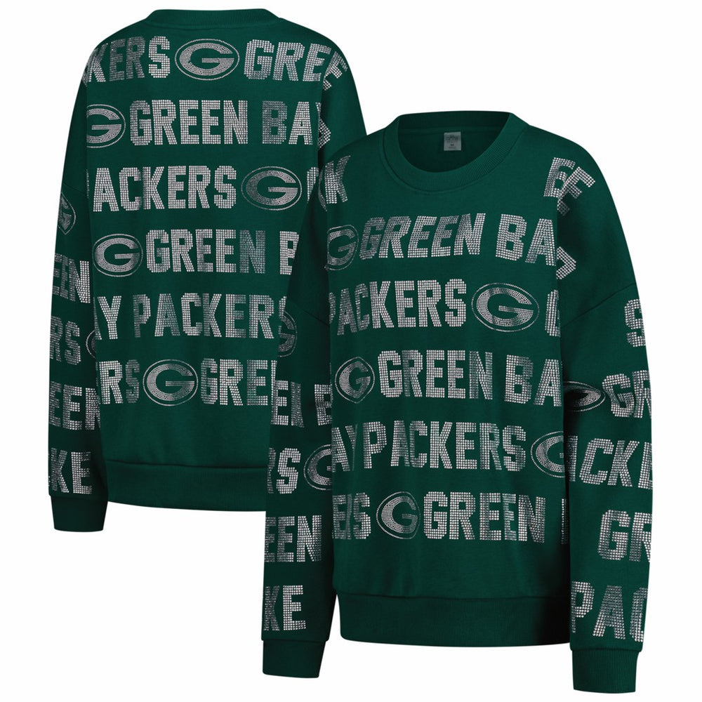 Green Bay Packers Gameday Couture Women's Oversized Hype Era Rhinestone Text Sweatshirt Green