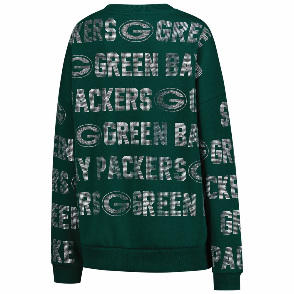 Green Bay Packers Gameday Couture Women's Oversized Hype Era Rhinestone Text Sweatshirt Green