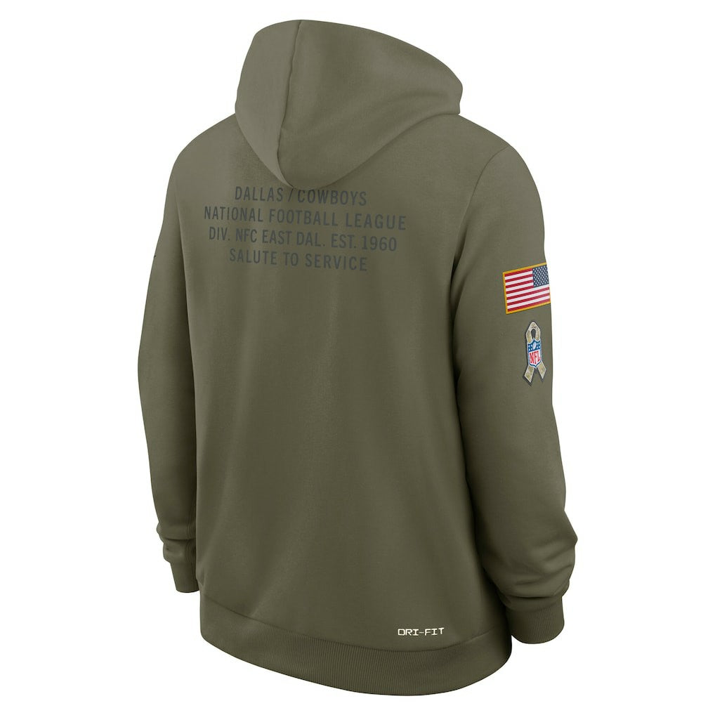 Dallas Cowboys 2025 Salute to Service Sideline Standard Issue Dri-FIT Hoodie Olive
