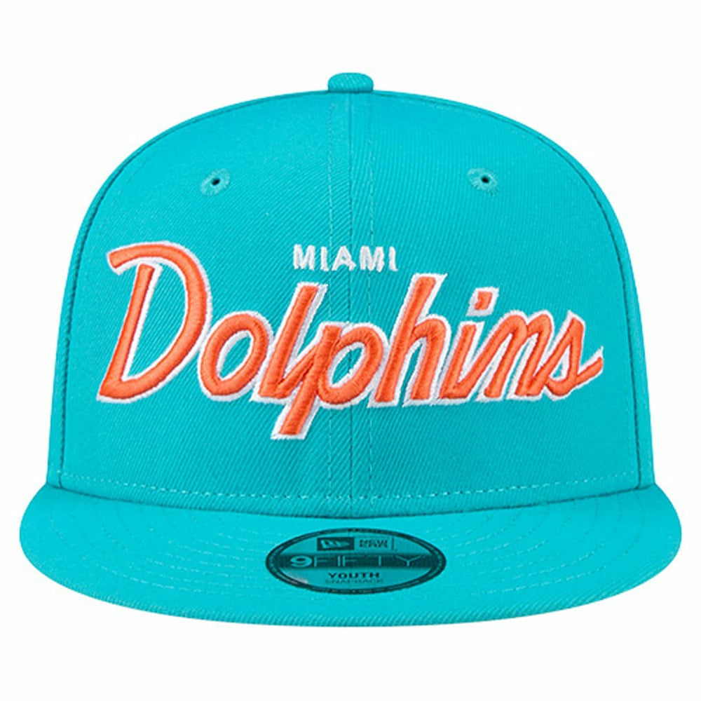 Miami Dolphins New Era Youth Main Script 9FIFTY Snapback Hat Aqua