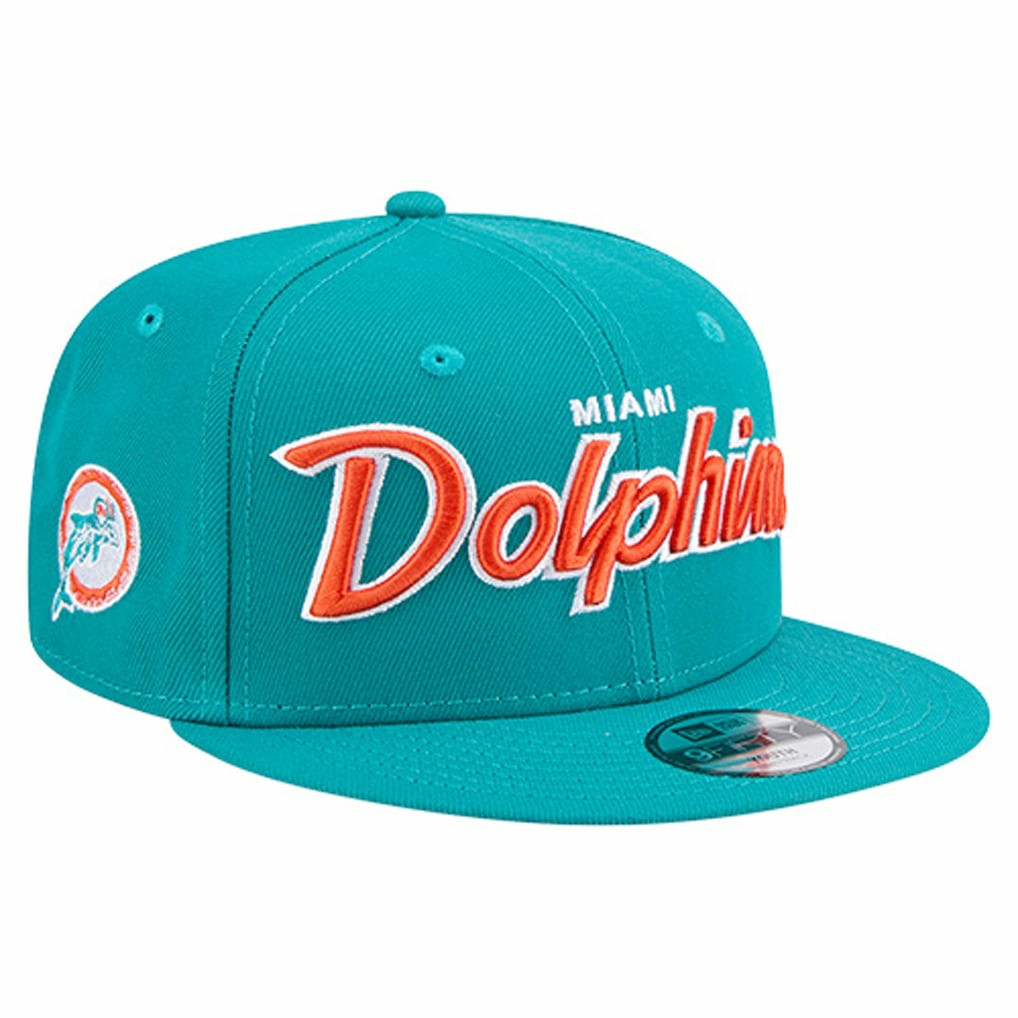 Miami Dolphins New Era Youth Main Script 9FIFTY Snapback Hat Aqua