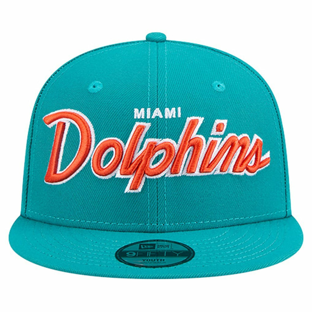 Miami Dolphins New Era Youth Main Script 9FIFTY Snapback Hat Aqua