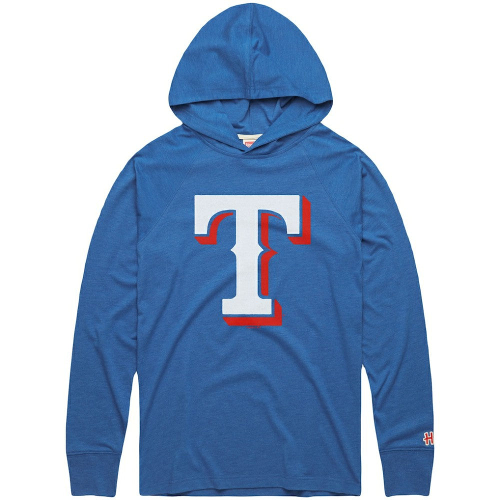 Texas Rangers Homage Lightweight Raglan Tri-Blend Pullover Hoodie - Light Blue Hoodies