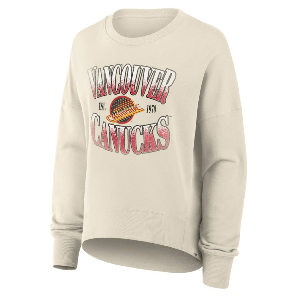 NHL Vancouver Canucks Fanatics Women's Oversized Vintage Slice Pullover Sweatshirt - Cream