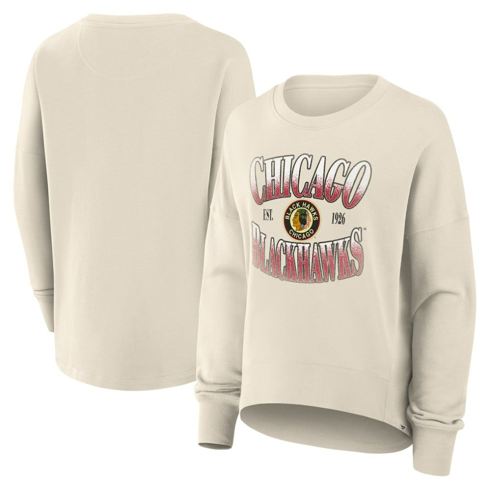 NHL Chicago Blackhawks Fanatics Women's Oversized Vintage Slice Pullover Sweatshirt - Cream