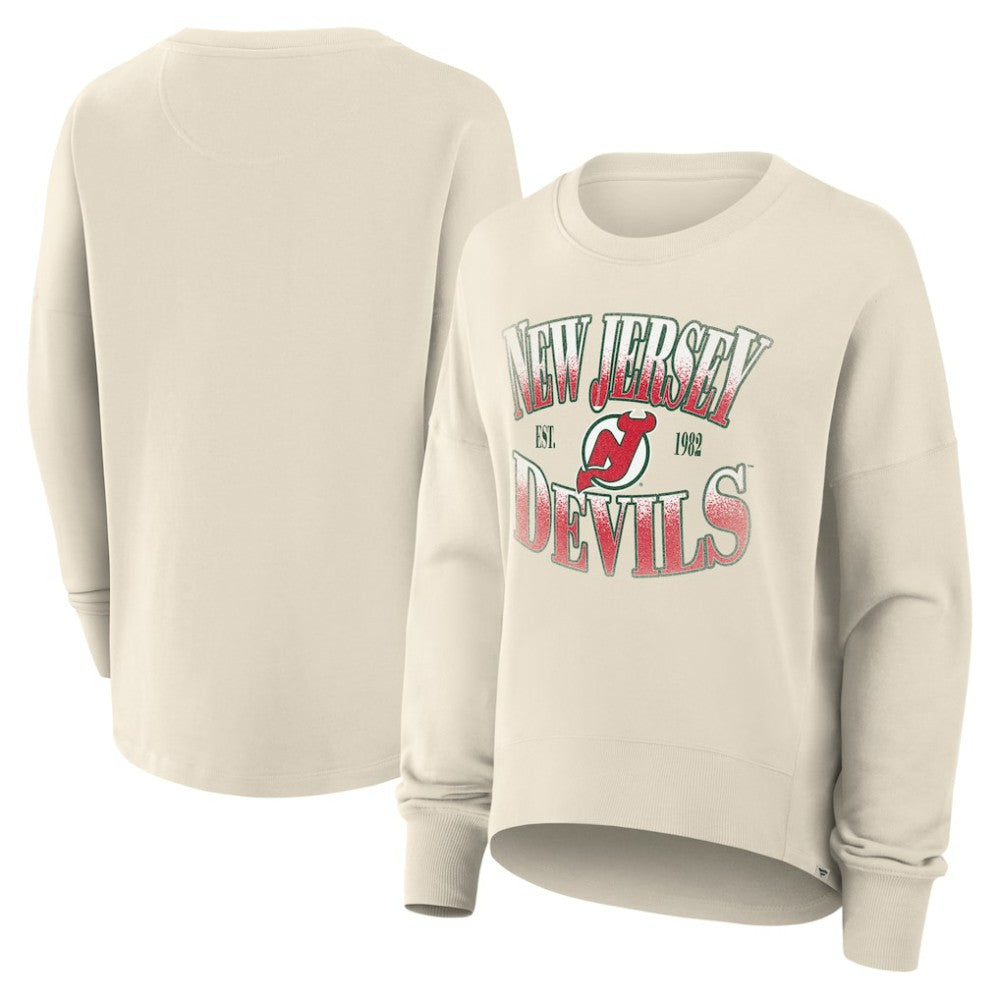 NHL New Jersey Devils Fanatics Women's Oversized Vintage Slice Pullover Sweatshirt - Cream