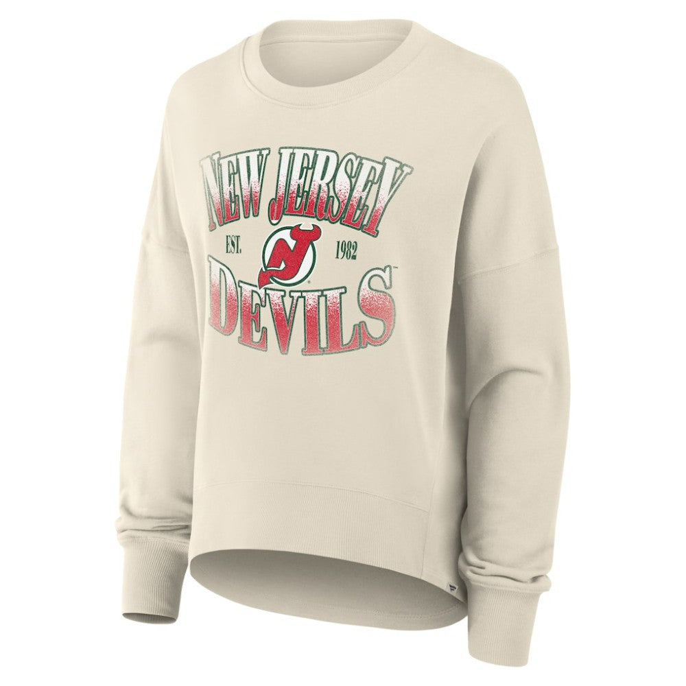 NHL New Jersey Devils Fanatics Women's Oversized Vintage Slice Pullover Sweatshirt - Cream