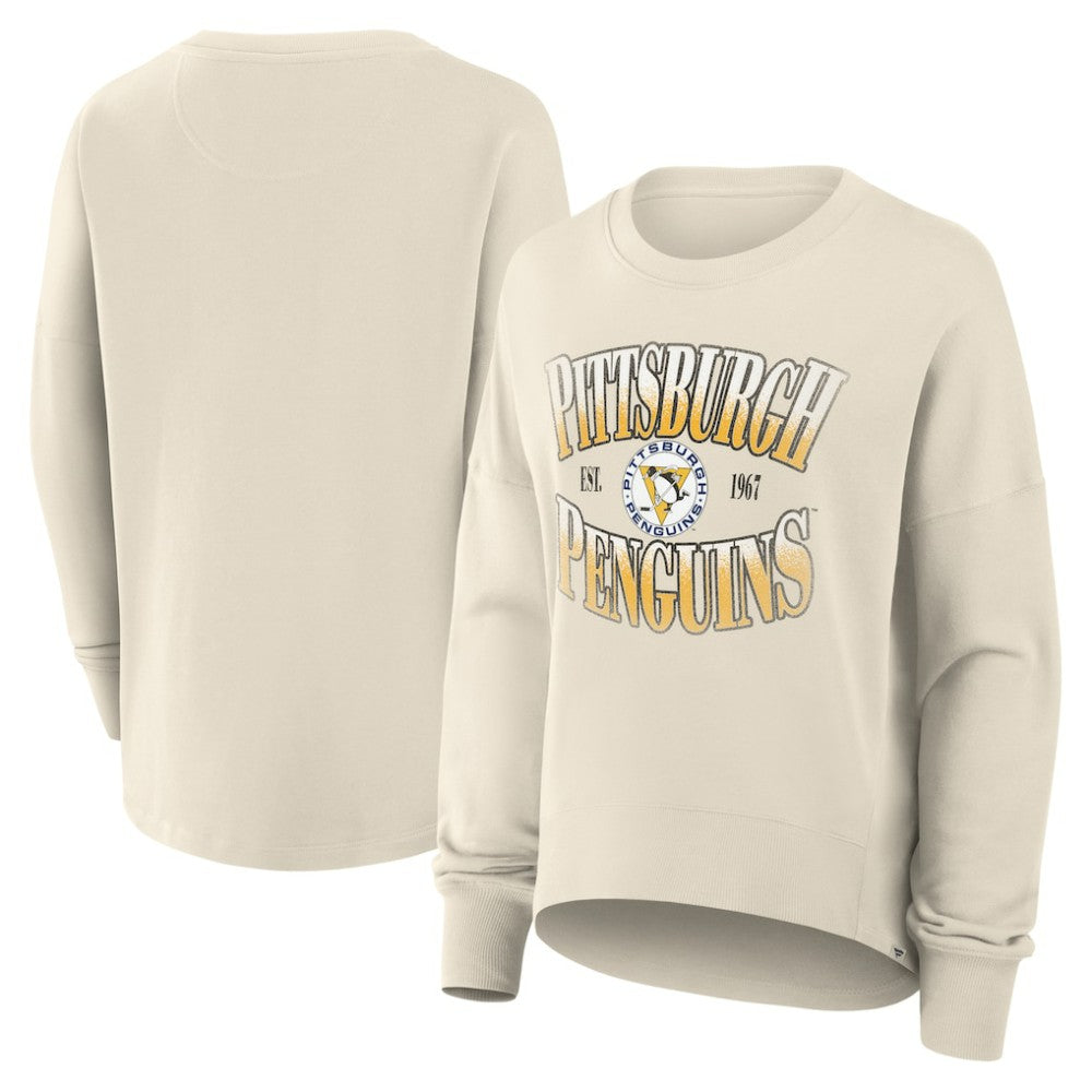 NHL Pittsburgh Penguins Fanatics Women's Oversized Vintage Slice Pullover Sweatshirt - Cream
