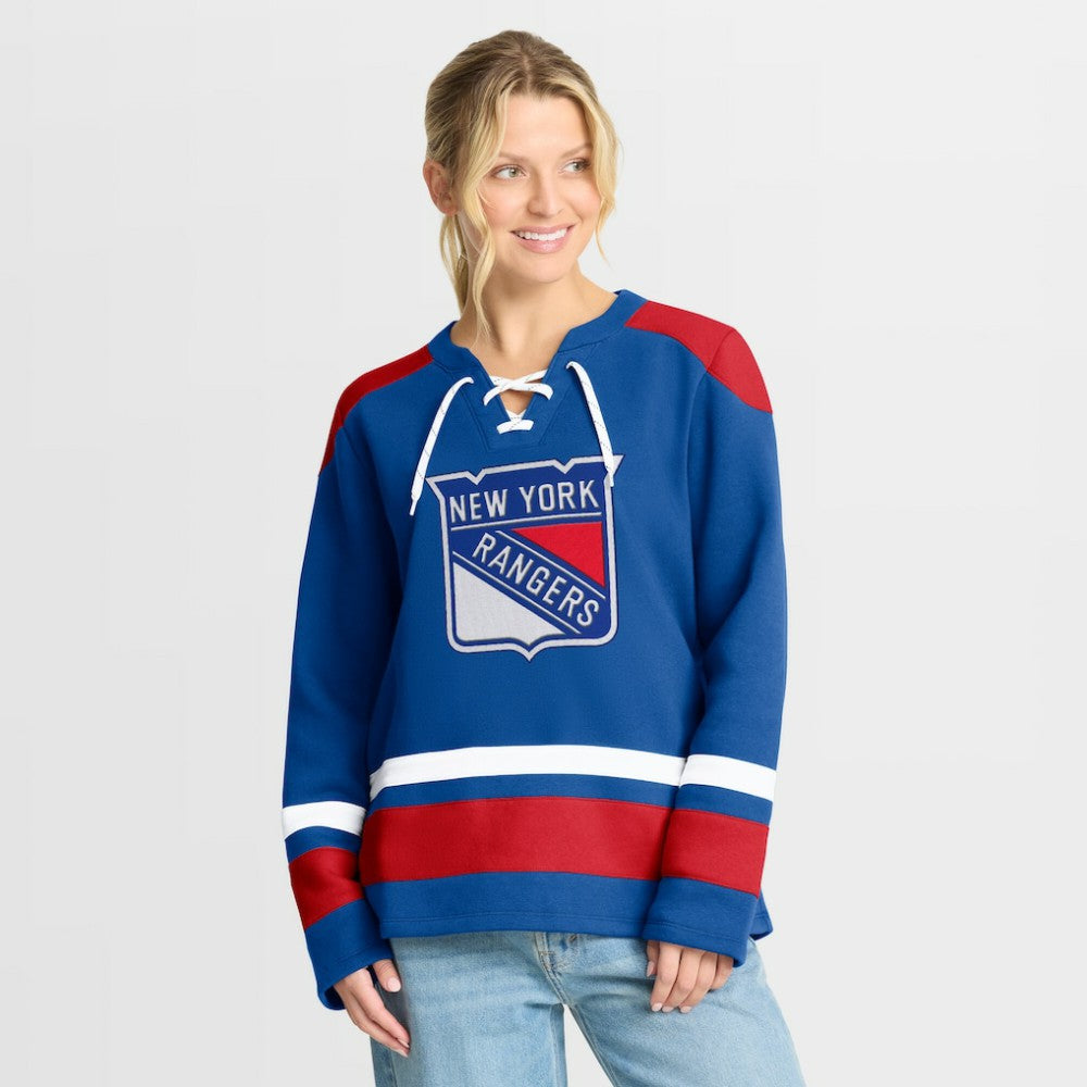 NHL New York Rangers Fanatics Women's Icing Long Sleeve Lace Up Sweatshirt - Blue