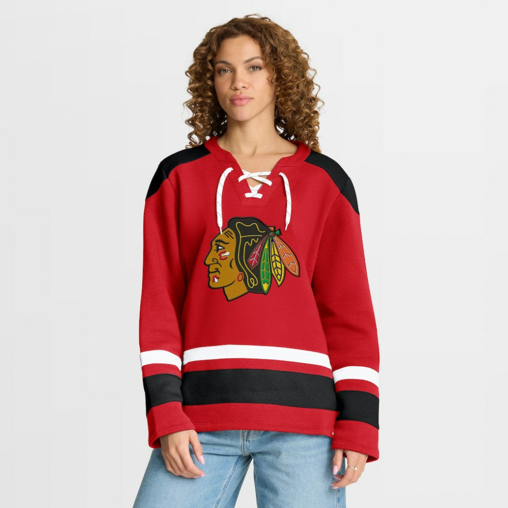 NHL Chicago Blackhawks Fanatics Women's Icing Long Sleeve Lace Up Sweatshirt - Athletic Red