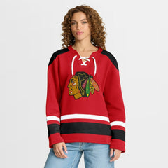 NHL Chicago Blackhawks Fanatics Women's Icing Long Sleeve Lace Up Sweatshirt - Athletic Red
