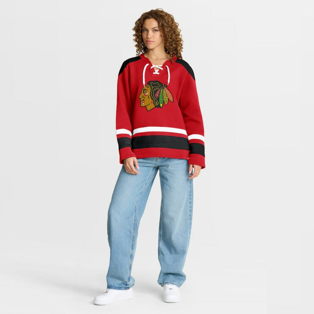 NHL Chicago Blackhawks Fanatics Women's Icing Long Sleeve Lace Up Sweatshirt - Athletic Red