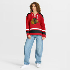 NHL Chicago Blackhawks Fanatics Women's Icing Long Sleeve Lace Up Sweatshirt - Athletic Red