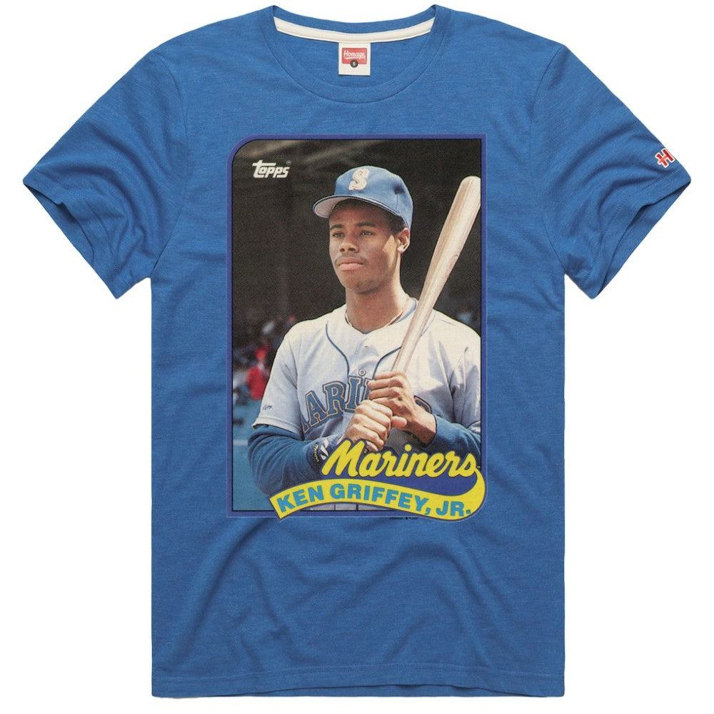 Ken Griffey Jr. Seattle Mariners Homage 1989 Topps Baseball Card Player T-Shirt - Royal T-shirts