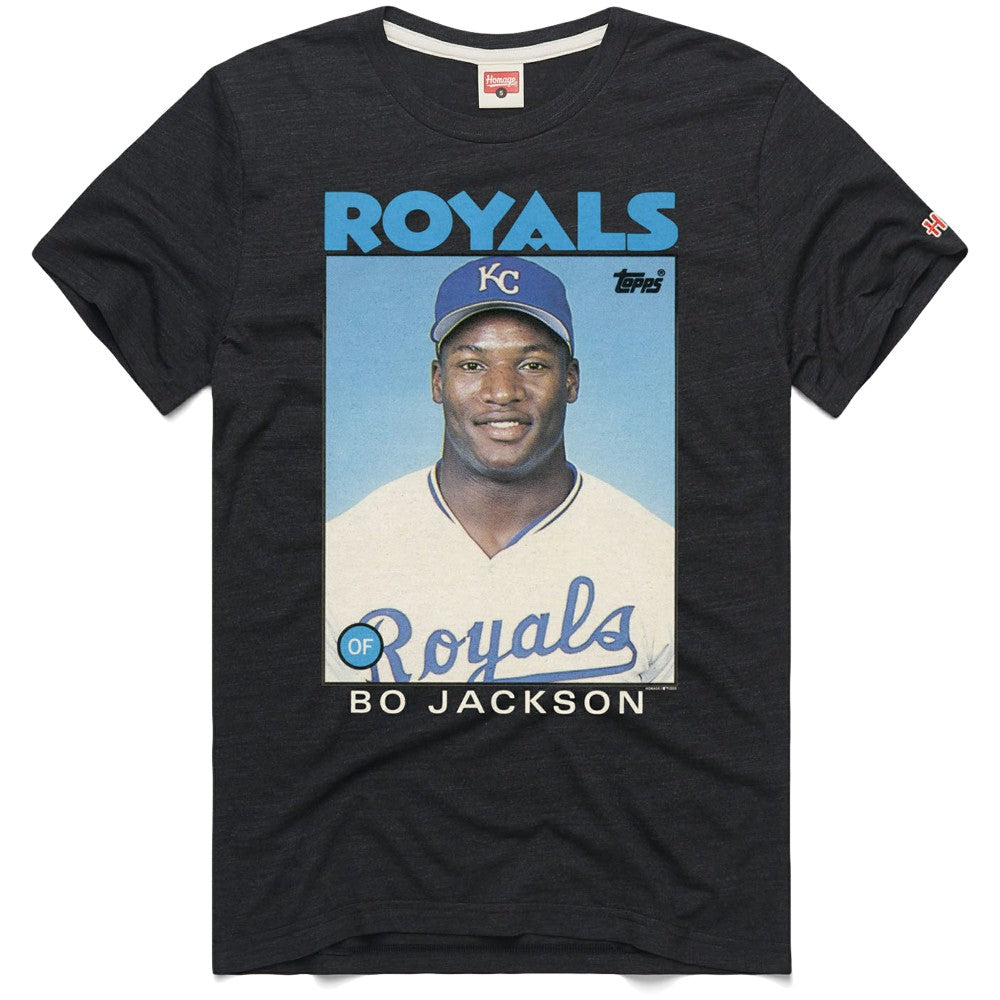 Bo Jackson Kansas City Royals Homage 1986 Topps Baseball Card Player T-Shirt - Charcoal T-shirts