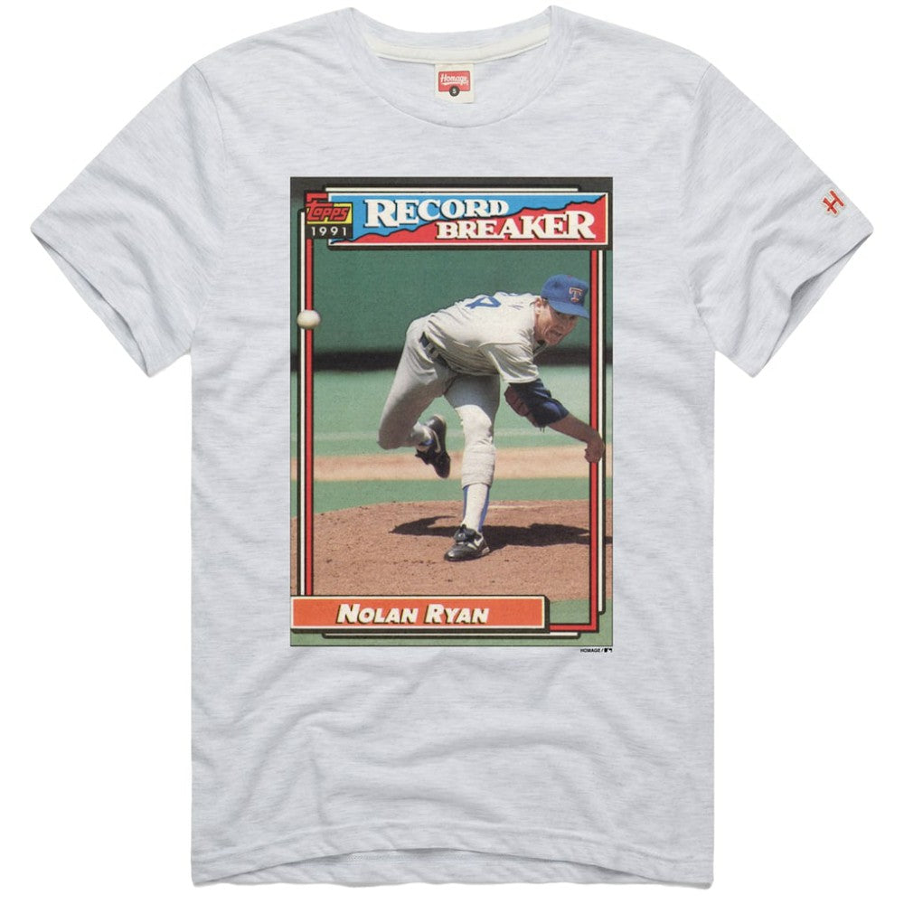 Nolan Ryan Texas Rangers Homage 1991 Topps Baseball Card Player T-Shirt - Ash T-shirts