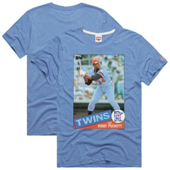 Kirby Puckett Minnesota Twins Homage 1985 Topps Baseball Card Player Tri-Blend T-Shirt - Light Blue T-shirts