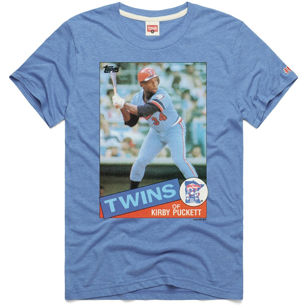 Kirby Puckett Minnesota Twins Homage 1985 Topps Baseball Card Player Tri-Blend T-Shirt - Light Blue T-shirts