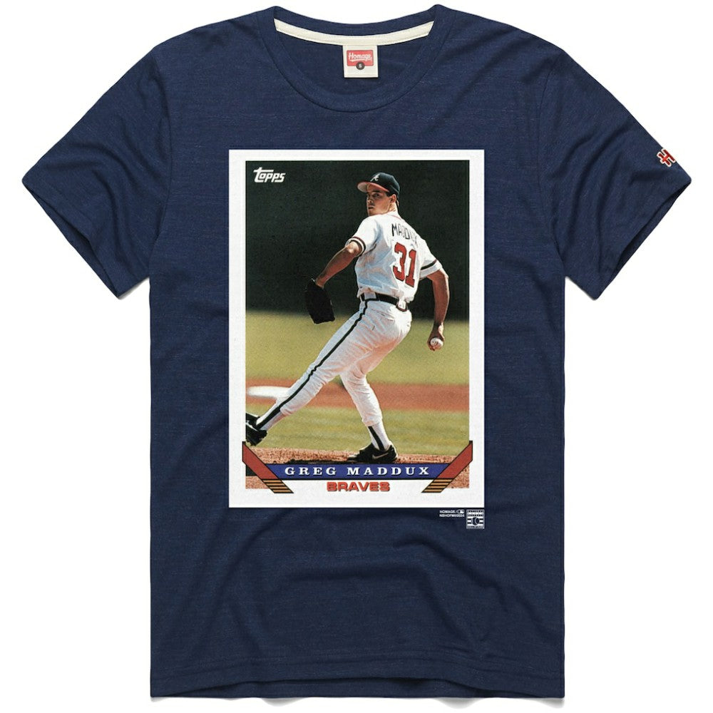 Greg Maddux Atlanta Braves Homage 1993 Topps Baseball Card Player T-Shirt - Navy T-shirts