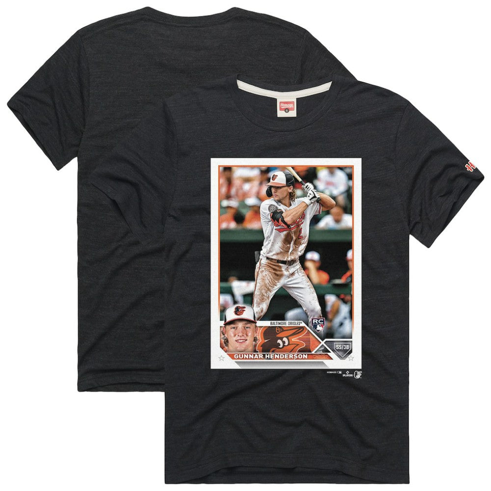 Gunnar Henderson Baltimore Orioles Homage 2023 Topps Baseball Card Player T-Shirt - Charcoal T-shirts
