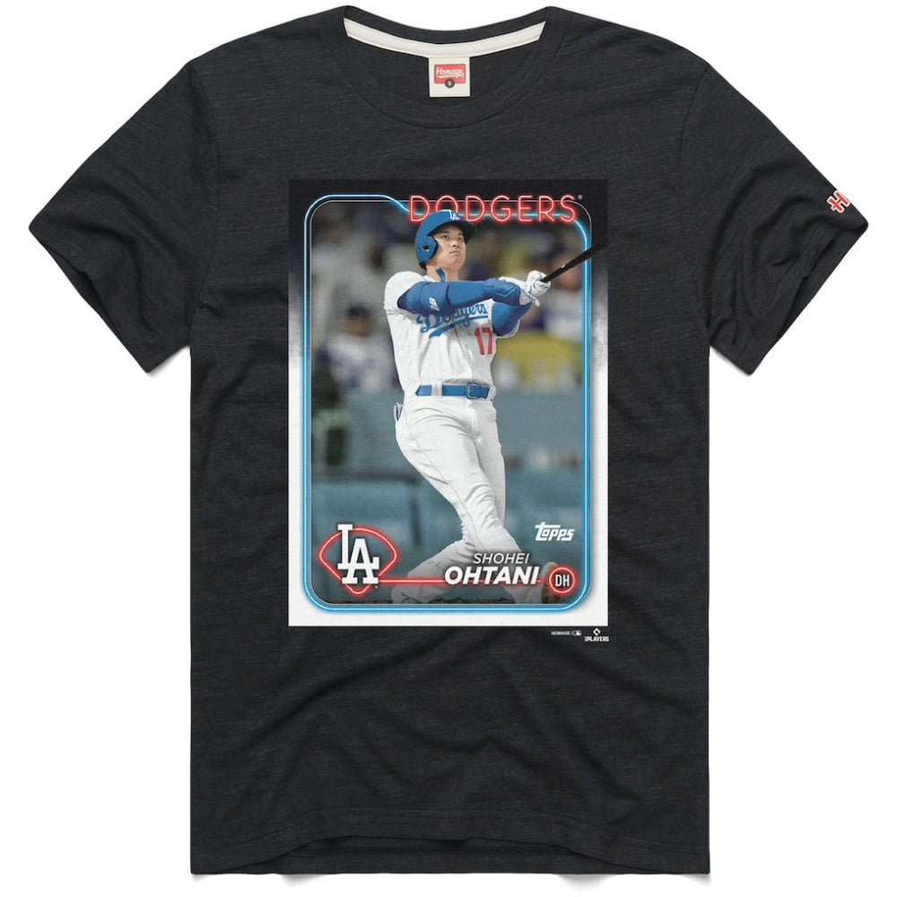 Shohei Ohtani Los Angeles Dodgers Homage 2024 Topps Baseball Card Player T-Shirt - Charcoal T-shirts