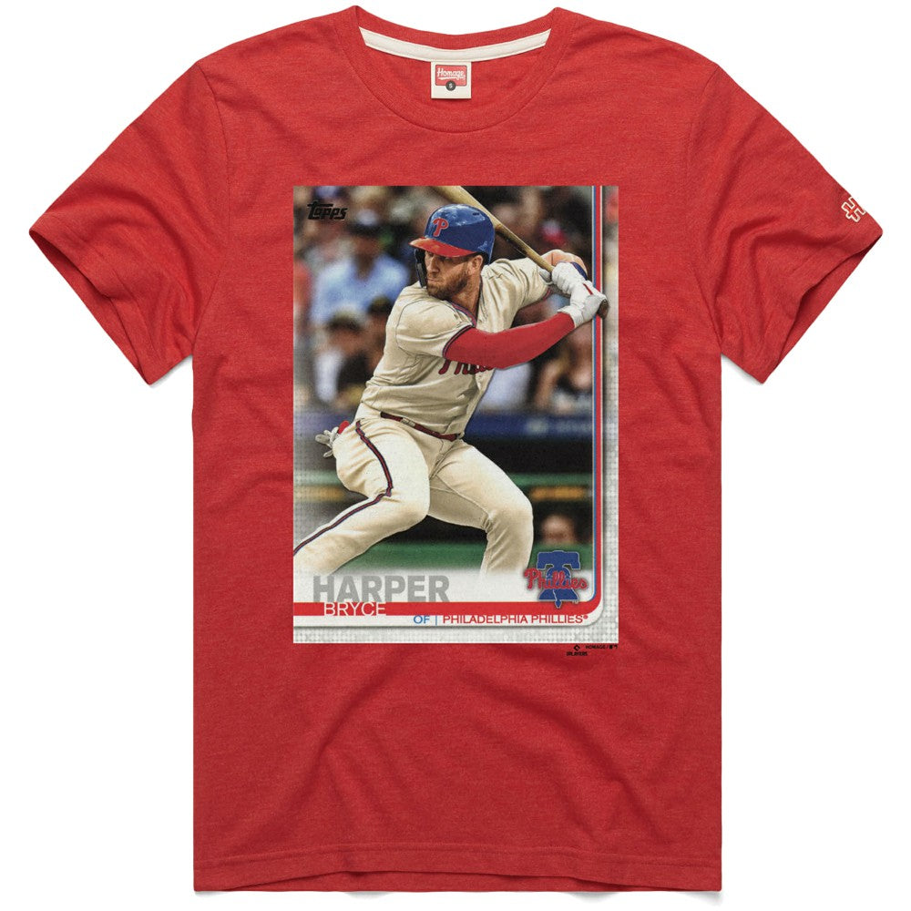 Bryce Harper Philadelphia Phillies Homage 2019 Topps Baseball Card Player T-Shirt - Red T-shirts