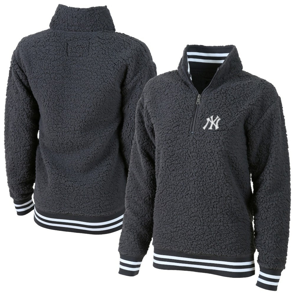 New York Yankees G-III 4Her by Carl Banks Women's Play Action Sherpa Fleece Quarter-Zip Jacket - Gray Jackets