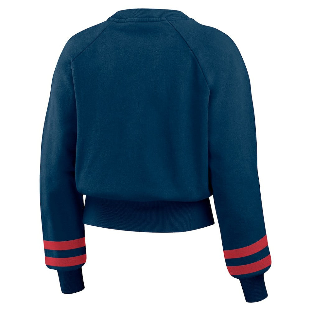 Boston Red Sox WEAR by Erin Andrews Women's Vintage Washed Cropped Pullover Sweatshirt - Navy Pullover