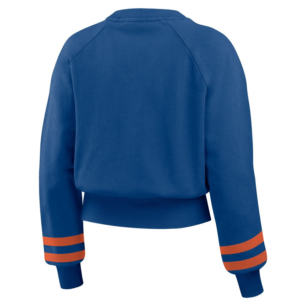 New York Mets WEAR by Erin Andrews Women's Vintage Washed Cropped Pullover Sweatshirt - Royal Pullover