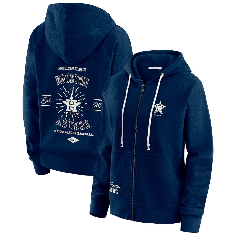 Houston Astros WEAR by Erin Andrews Women's Vintage Full-Zip Raglan Hoodie - Navy Hoodies