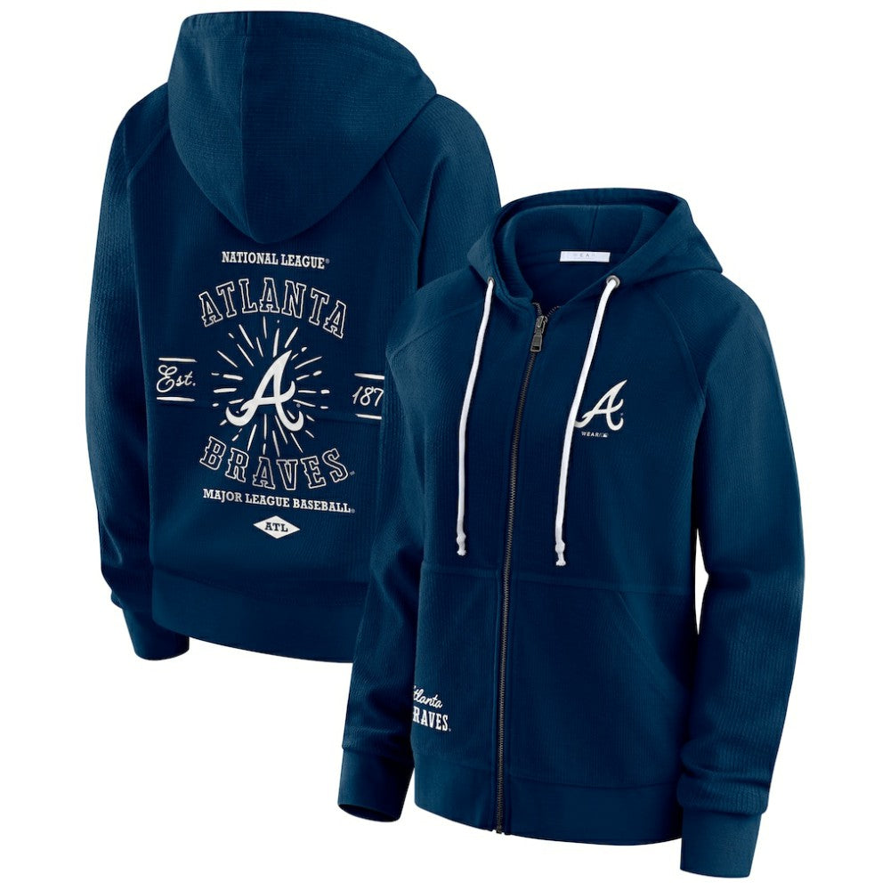 Atlanta Braves WEAR by Erin Andrews Women's Vintage Full-Zip Raglan Hoodie - Navy Hoodies