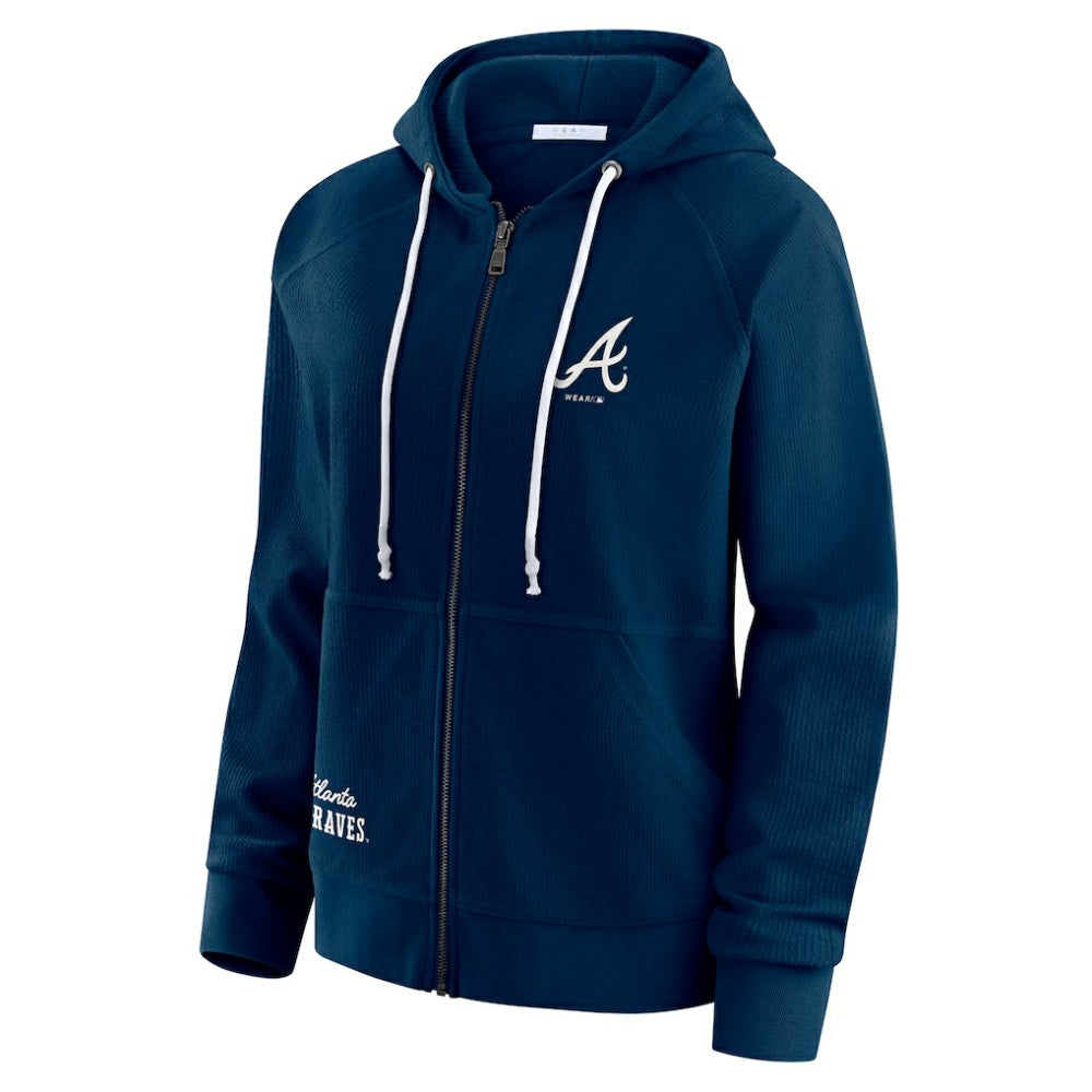 Atlanta Braves WEAR by Erin Andrews Women's Vintage Full-Zip Raglan Hoodie - Navy Hoodies