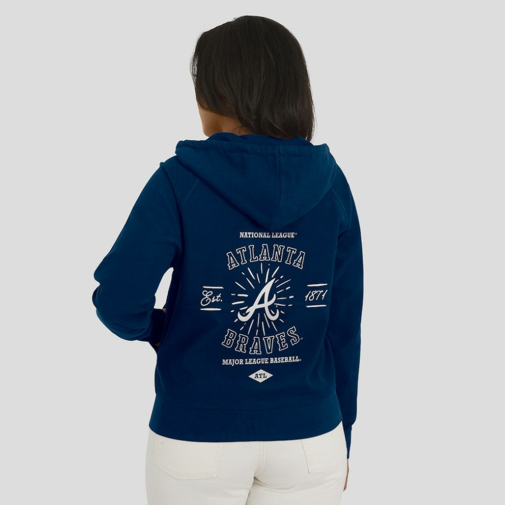 Atlanta Braves WEAR by Erin Andrews Women's Vintage Full-Zip Raglan Hoodie - Navy Hoodies