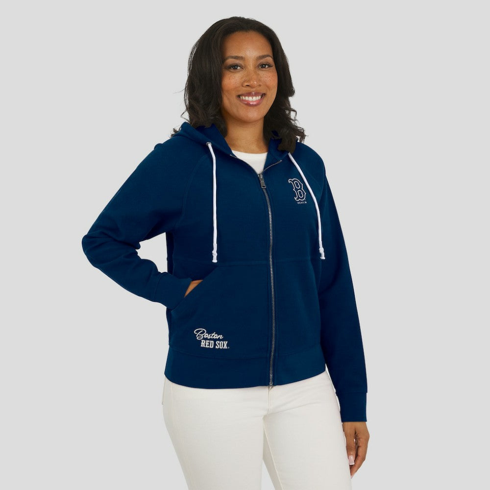 Boston Red Sox WEAR by Erin Andrews Women's Vintage Full-Zip Raglan Hoodie - Navy Hoodies