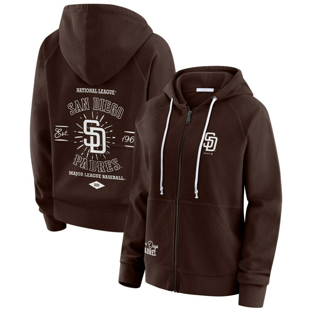 San Diego Padres WEAR by Erin Andrews Women's Vintage Full-Zip Raglan Hoodie - Brown Hoodies