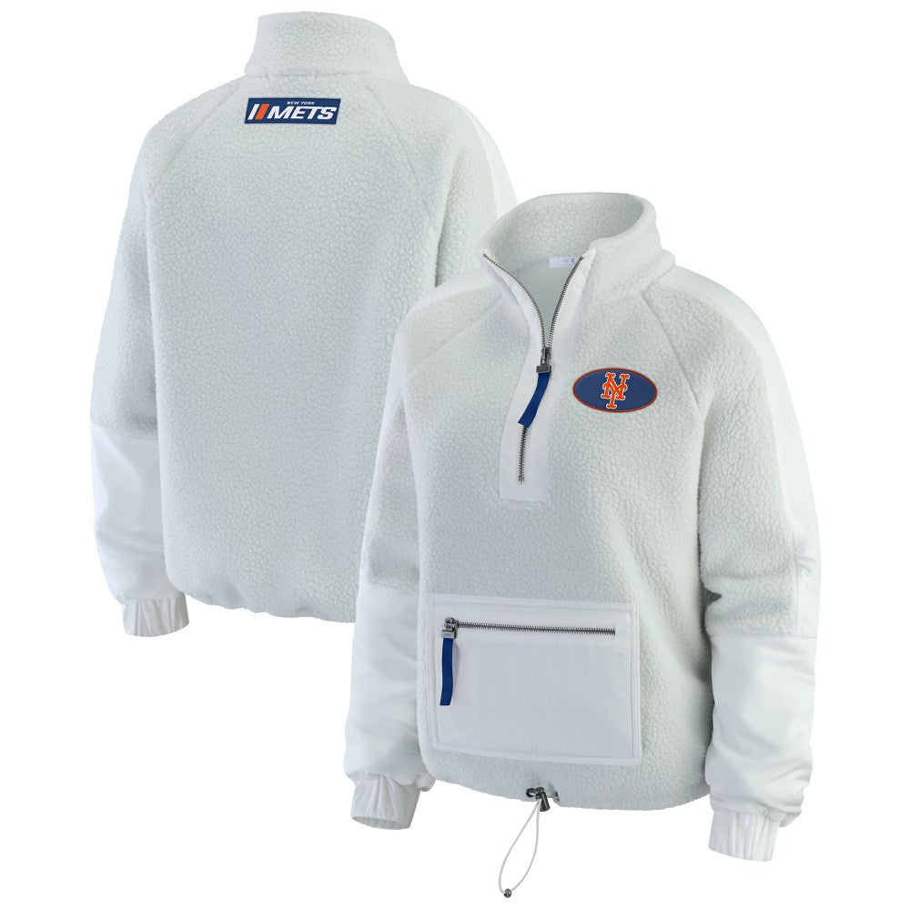New York Mets WEAR by Erin Andrews Women's Polar Fleece Quarter-Zip Jacket - Gray Jackets