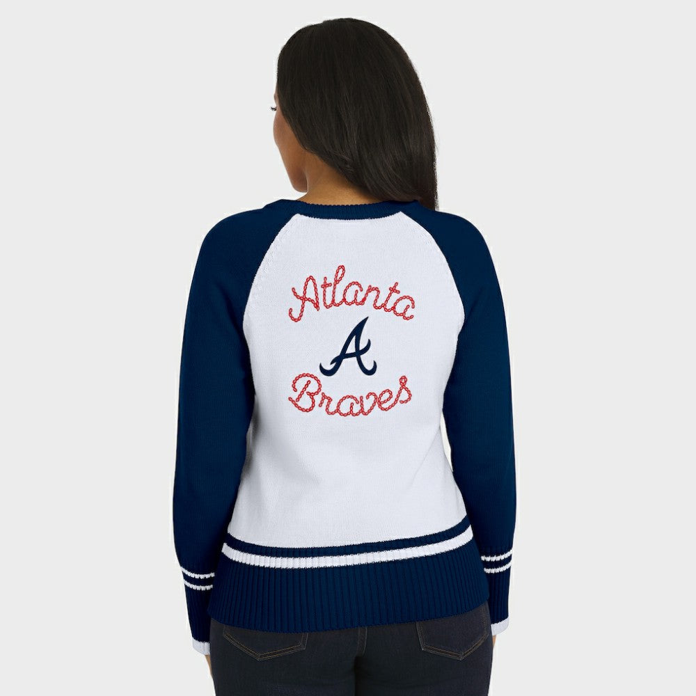 Atlanta Braves WEAR by Erin Andrews Women's Colorblock Raglan Sweater - White