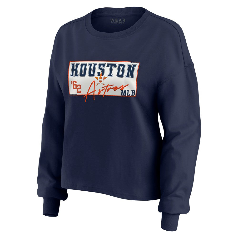 Houston Astros WEAR by Erin Andrews Women's Heavy Rugby Jersey Cropped Long Sleeve T-Shirt & Shorts Lounge Set - Navy Jerseys