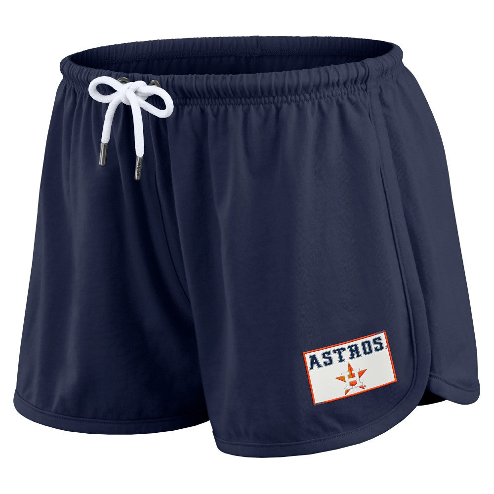 Houston Astros WEAR by Erin Andrews Women's Heavy Rugby Jersey Cropped Long Sleeve T-Shirt & Shorts Lounge Set - Navy Jerseys