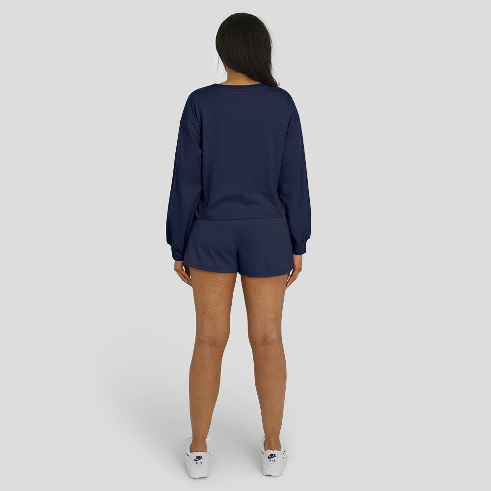 Houston Astros WEAR by Erin Andrews Women's Heavy Rugby Jersey Cropped Long Sleeve T-Shirt & Shorts Lounge Set - Navy Jerseys