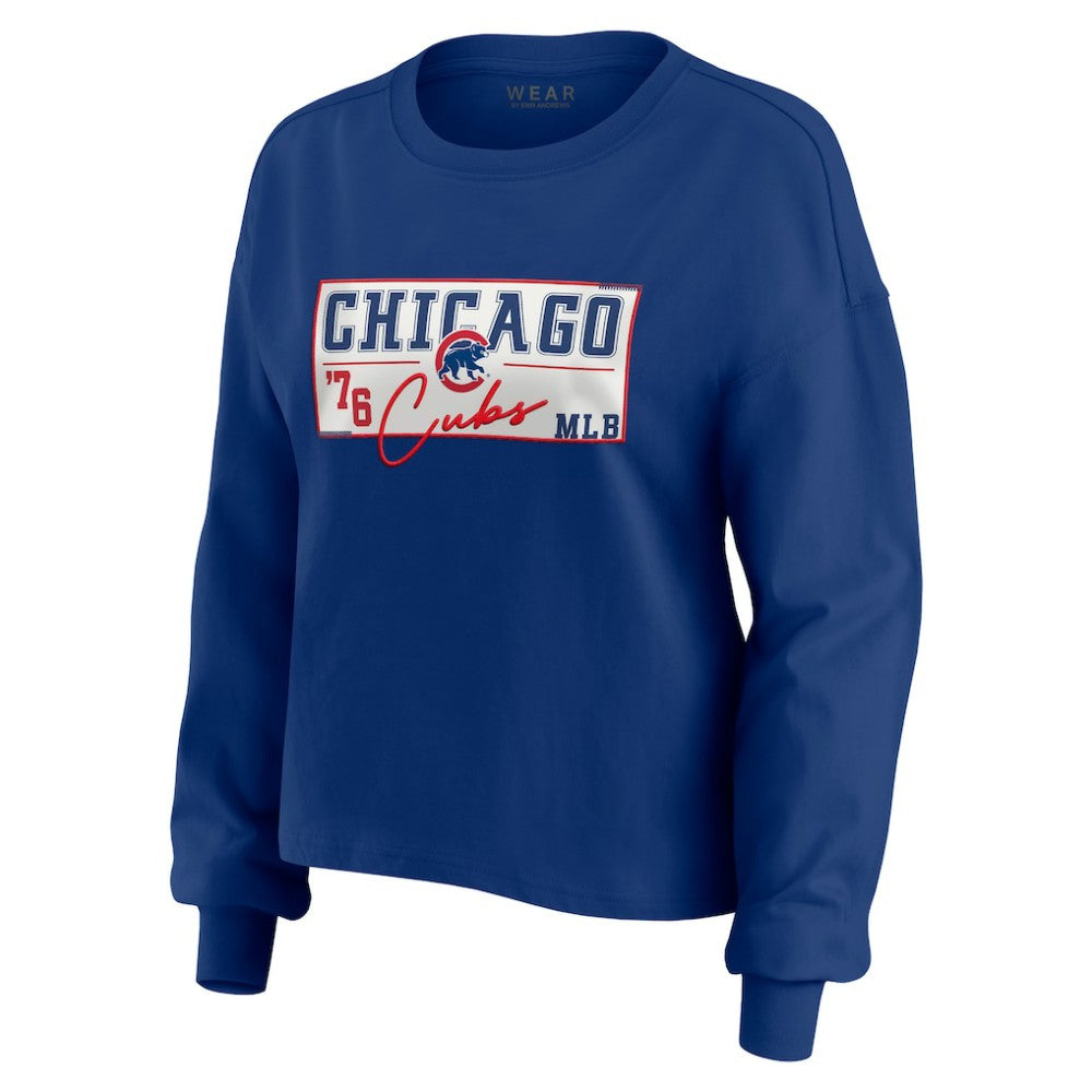 Chicago Cubs WEAR by Erin Andrews Women's Heavy Rugby Jersey Cropped Long Sleeve T-Shirt & Shorts Lounge Set - Royal Jerseys