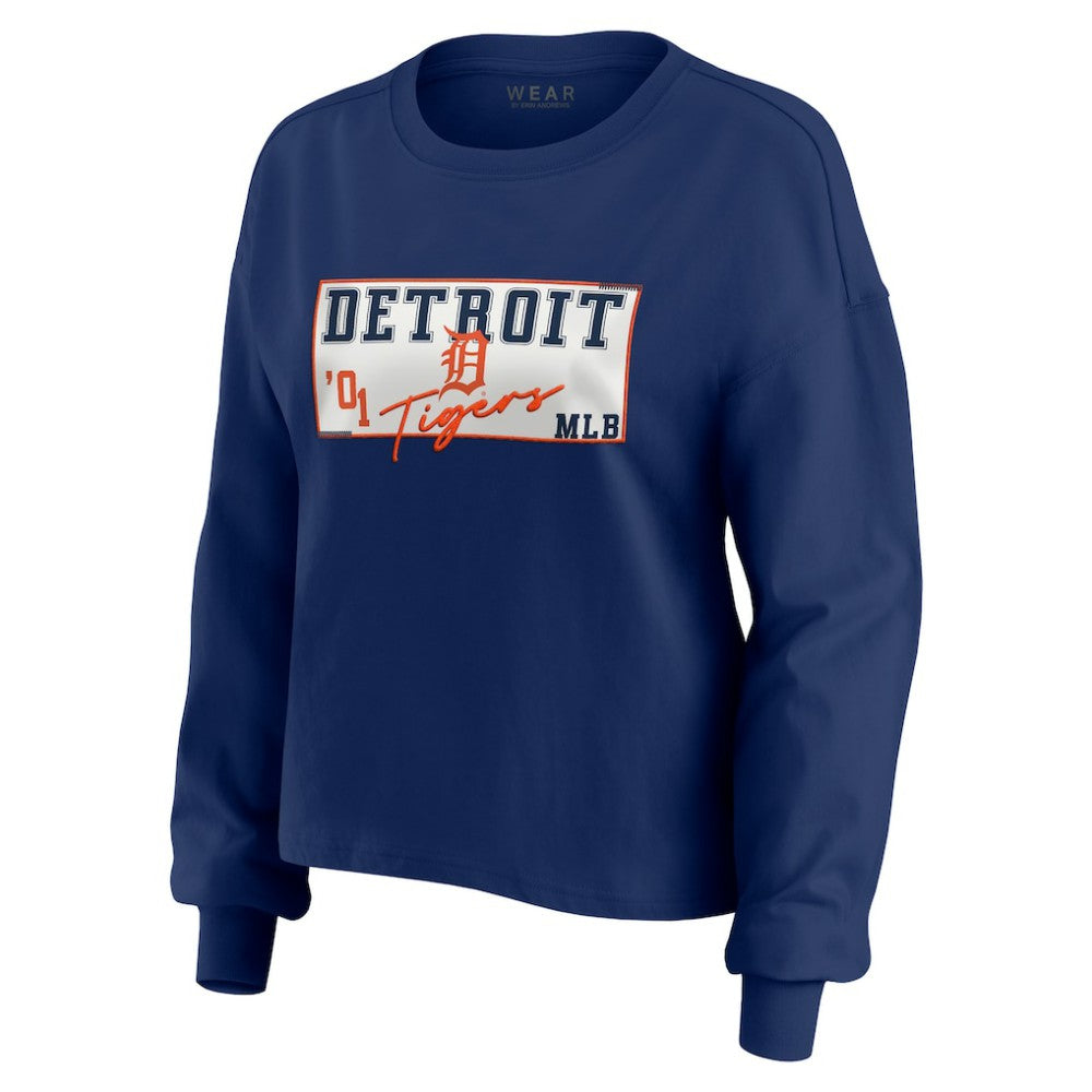 Detroit Tigers WEAR by Erin Andrews Women's Heavy Rugby Jersey Cropped Long Sleeve T-Shirt & Shorts Lounge Set - Navy Jerseys