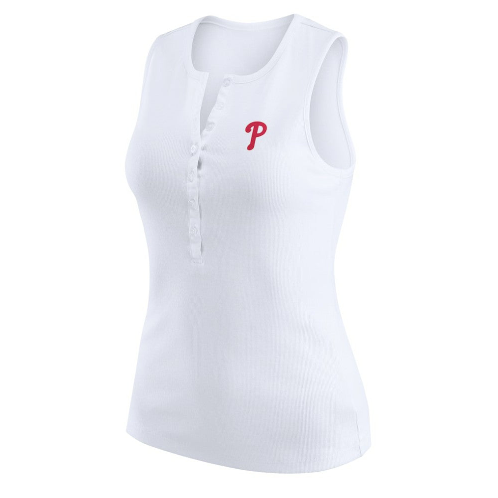 Philadelphia Phillies WEAR by Erin Andrews Women's Rib-Knit Henley Tank Top - White Tanks