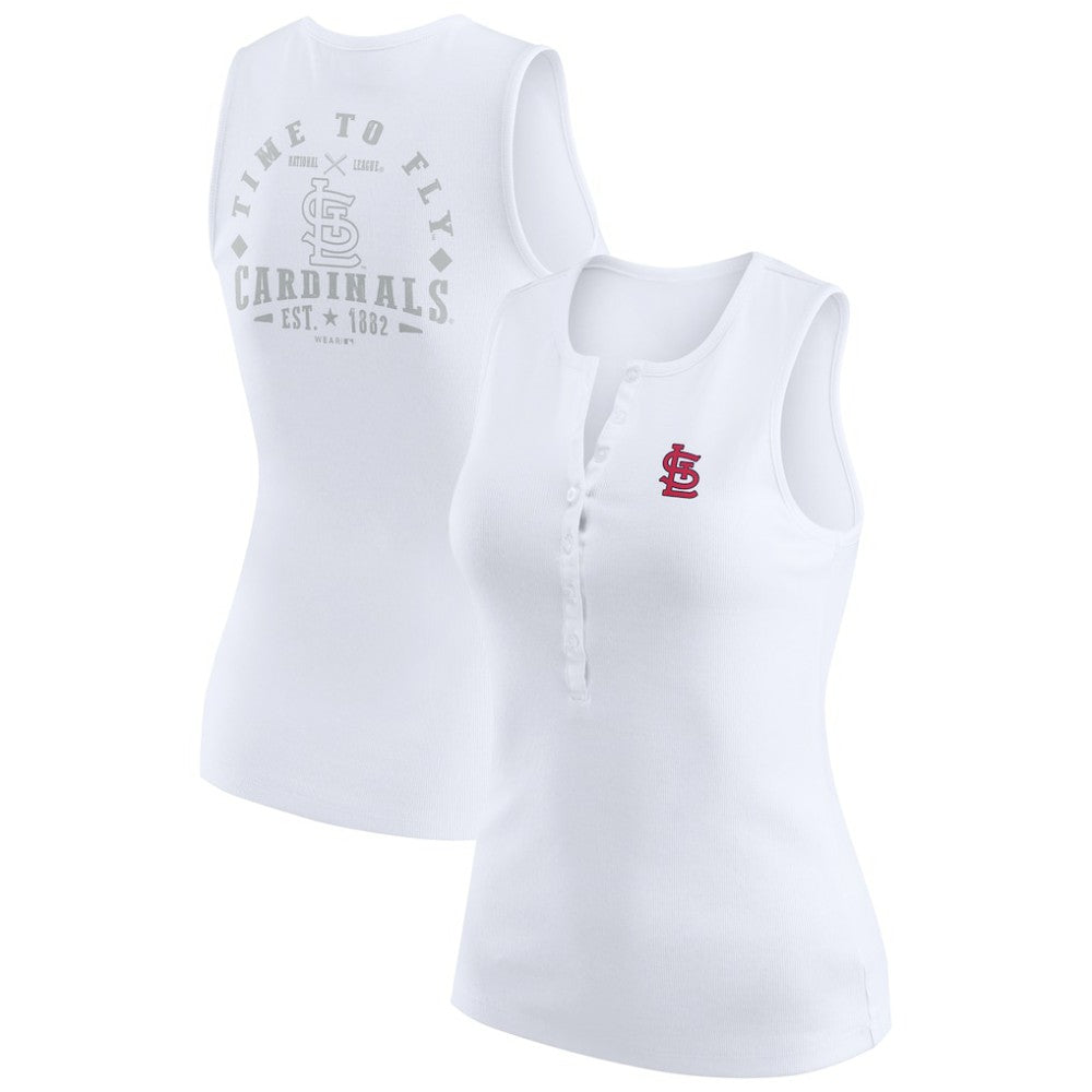 St. Louis Cardinals WEAR by Erin Andrews Women's Rib-Knit Henley Tank Top - White Tanks